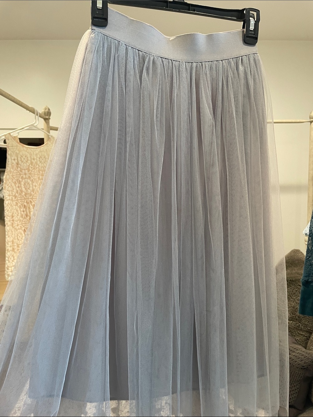 Vintage Light Gray Tulle Midi Skirt